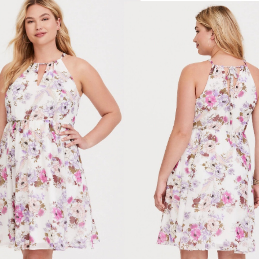 Torrid Pink Floral Halter Chiffon Dress 0